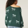 Slouchy Bow Graphic Sweater,Slouchy Bow Graphic Sweater