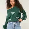 Slouchy Bow Graphic Sweater,Slouchy Bow Graphic Sweater