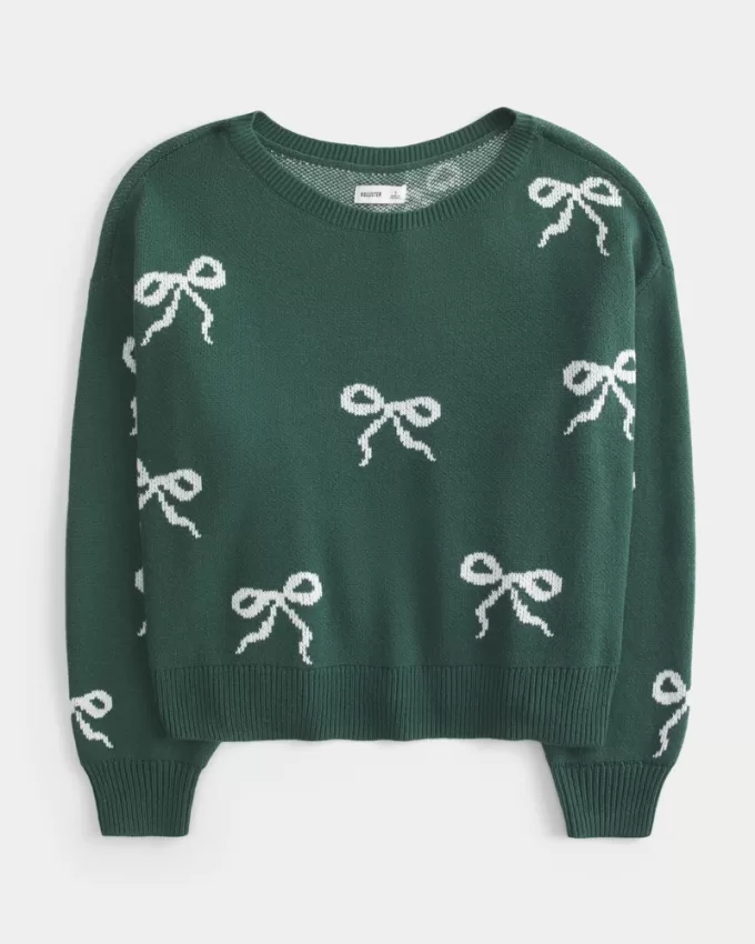 Slouchy Bow Graphic Sweater,Slouchy Bow Graphic Sweater