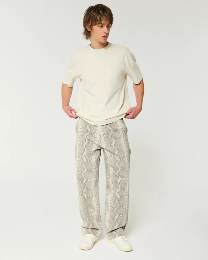 Snake Skin Print Baggy Painter Jeans,Snake Skin Print Baggy Painter Jeans