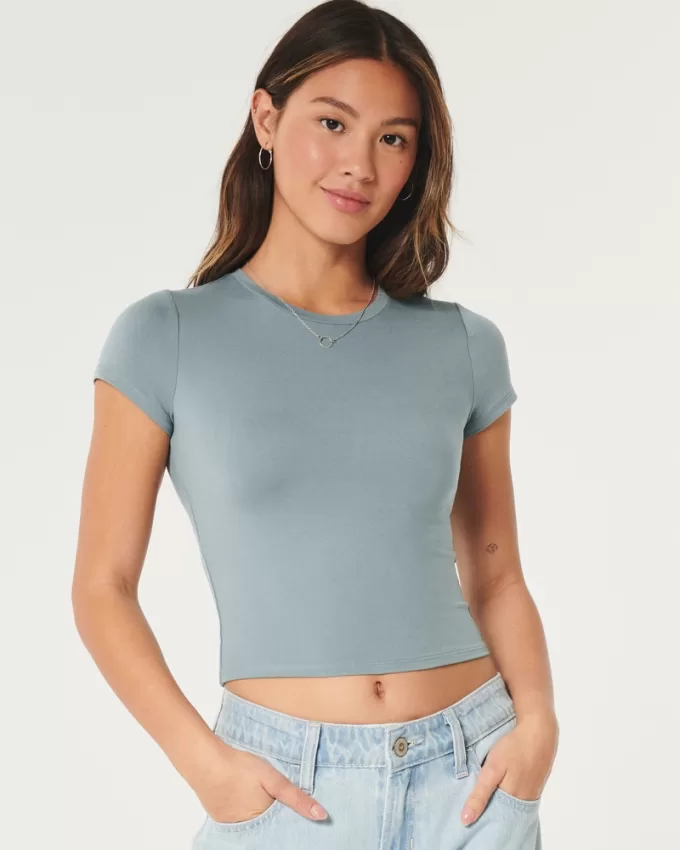 Soft Stretch Seamless Fabric Crew Baby Tee,Soft Stretch Seamless Fabric Crew Baby Tee