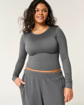 Soft Stretch Seamless Fabric Long-Sleeve Crew Top,Soft Stretch Seamless Fabric Long-Sleeve Crew Top