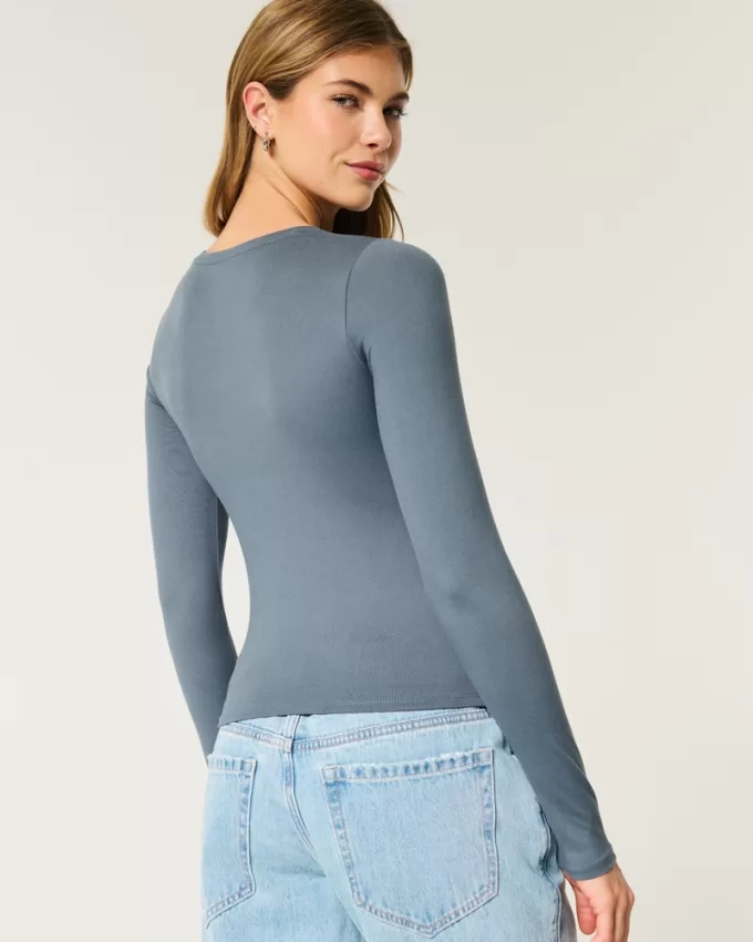 Soft Stretch Seamless Fabric Long-Sleeve Crew Top,Soft Stretch Seamless Fabric Long-Sleeve Crew Top