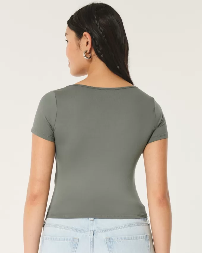 Soft Stretch Seamless Fabric Square-Neck Baby Tee,Soft Stretch Seamless Fabric Square-Neck Baby Tee