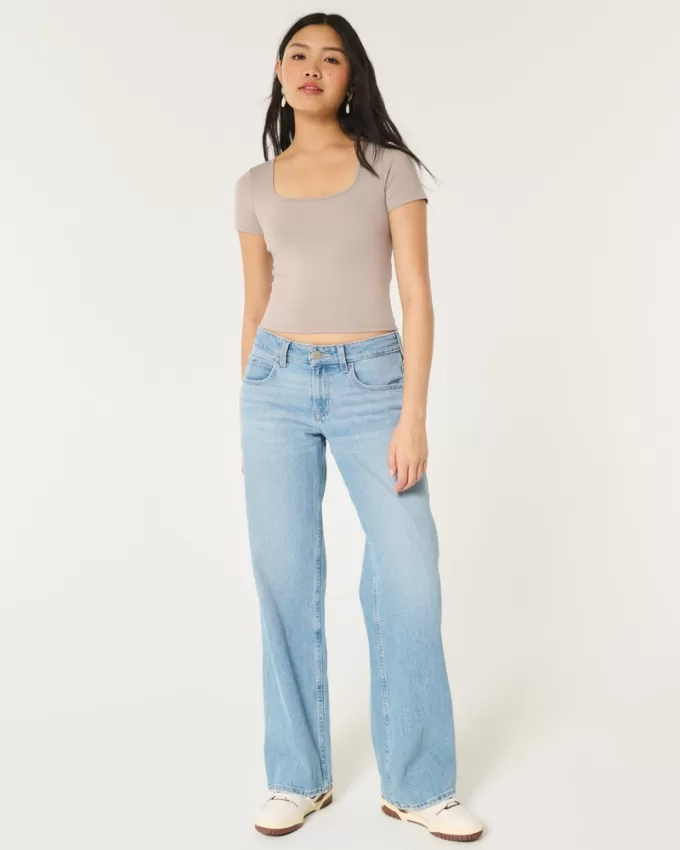 Soft Stretch Seamless Fabric Square Neck Baby Tee,Soft Stretch Seamless Fabric Square Neck Baby Tee