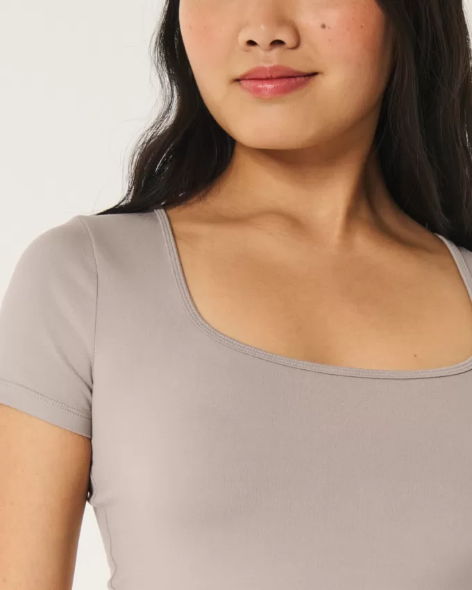 Soft Stretch Seamless Fabric Square Neck Baby Tee,Soft Stretch Seamless Fabric Square Neck Baby Tee