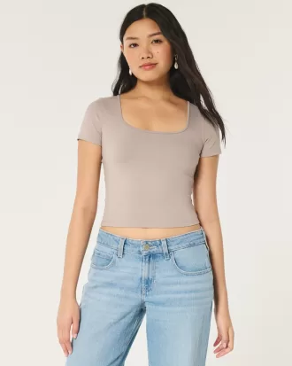 Soft Stretch Seamless Fabric Square Neck Baby Tee,Soft Stretch Seamless Fabric Square Neck Baby Tee