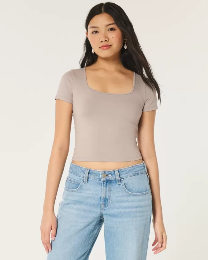 Soft Stretch Seamless Fabric Square Neck Baby Tee,Soft Stretch Seamless Fabric Square Neck Baby Tee