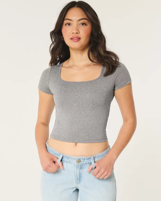 Soft Stretch Seamless Fabric Square-Neck Baby Tee,Soft Stretch Seamless Fabric Square-Neck Baby Tee