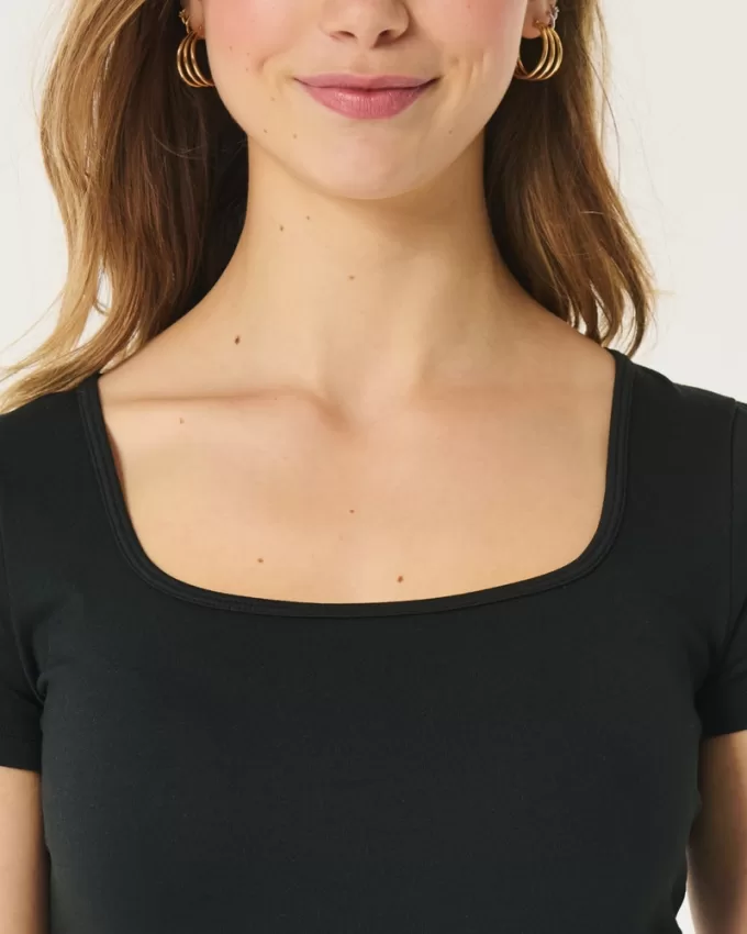 Soft Stretch Seamless Fabric Square Neck Baby Tee,Soft Stretch Seamless Fabric Square Neck Baby Tee