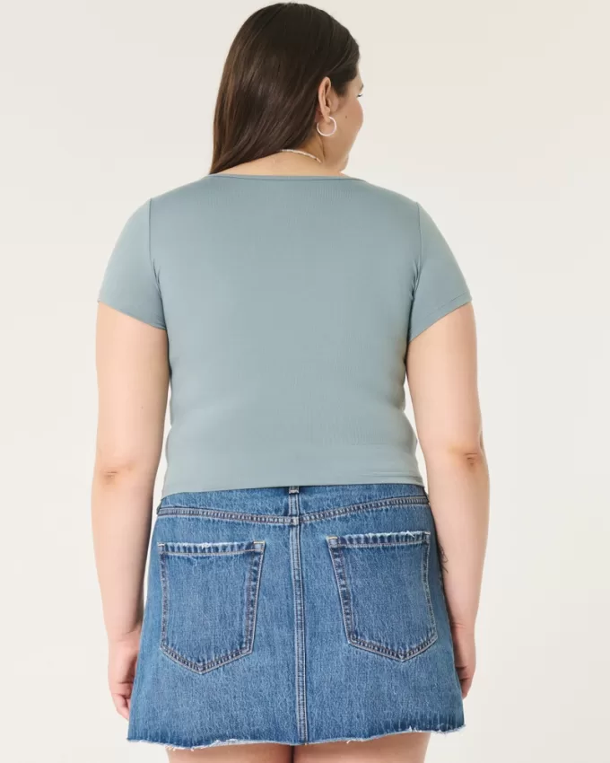 Soft Stretch Seamless Fabric Square Neck Baby Tee,Soft Stretch Seamless Fabric Square Neck Baby Tee