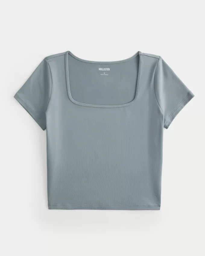 Soft Stretch Seamless Fabric Square Neck Baby Tee,Soft Stretch Seamless Fabric Square Neck Baby Tee