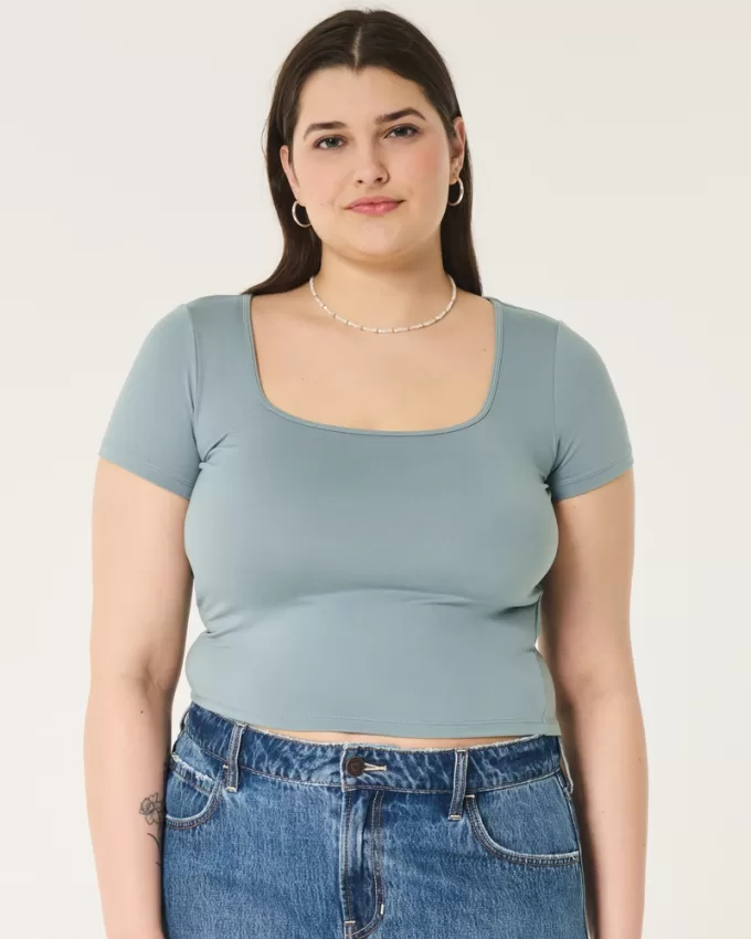 Soft Stretch Seamless Fabric Square Neck Baby Tee,Soft Stretch Seamless Fabric Square Neck Baby Tee