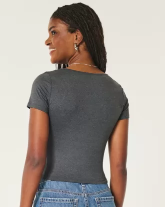 Soft Stretch Seamless Fabric Square-Neck Baby Tee,Soft Stretch Seamless Fabric Square-Neck Baby Tee