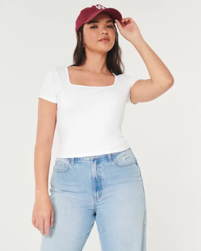 Soft Stretch Seamless Fabric Square Neck Baby Tee,Soft Stretch Seamless Fabric Square Neck Baby Tee