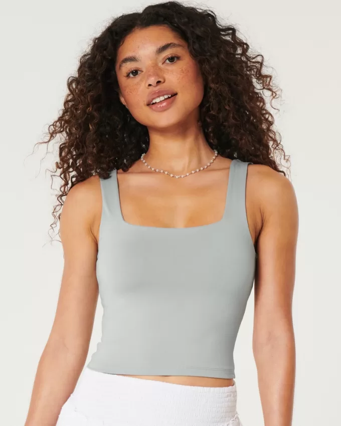 Soft Stretch Seamless Fabric Square-Neck Tank,Soft Stretch Seamless Fabric Square-Neck Tank