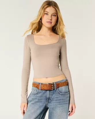 Soft Stretch Seamless Fabric Square-Neck Top,Soft Stretch Seamless Fabric Square-Neck Top