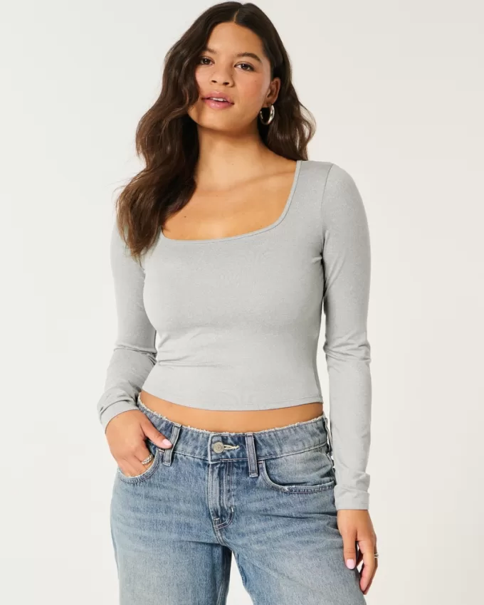 Soft Stretch Seamless Fabric Square-Neck Top,Soft Stretch Seamless Fabric Square-Neck Top