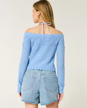 Stitchy Crochet-Style Off-the-Shoulder Sweater,Stitchy Crochet-Style Off-the-Shoulder Sweater