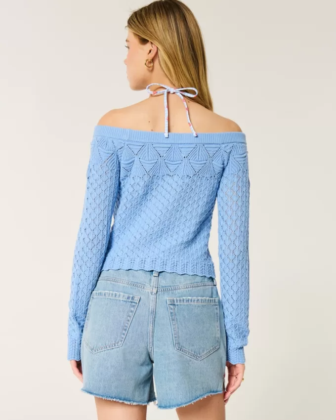 Stitchy Crochet-Style Off-the-Shoulder Sweater,Stitchy Crochet-Style Off-the-Shoulder Sweater