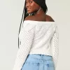 Stitchy Crochet-Style Off-the-Shoulder Sweater,Stitchy Crochet-Style Off-the-Shoulder Sweater