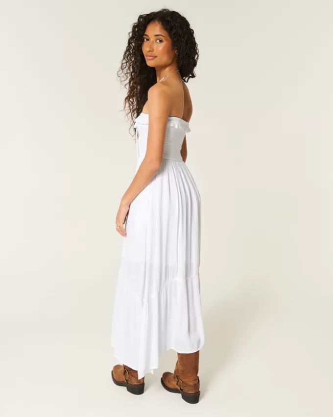 Strapless Asymmetrical Hem Maxi Dress,Strapless Asymmetrical Hem Maxi Dress