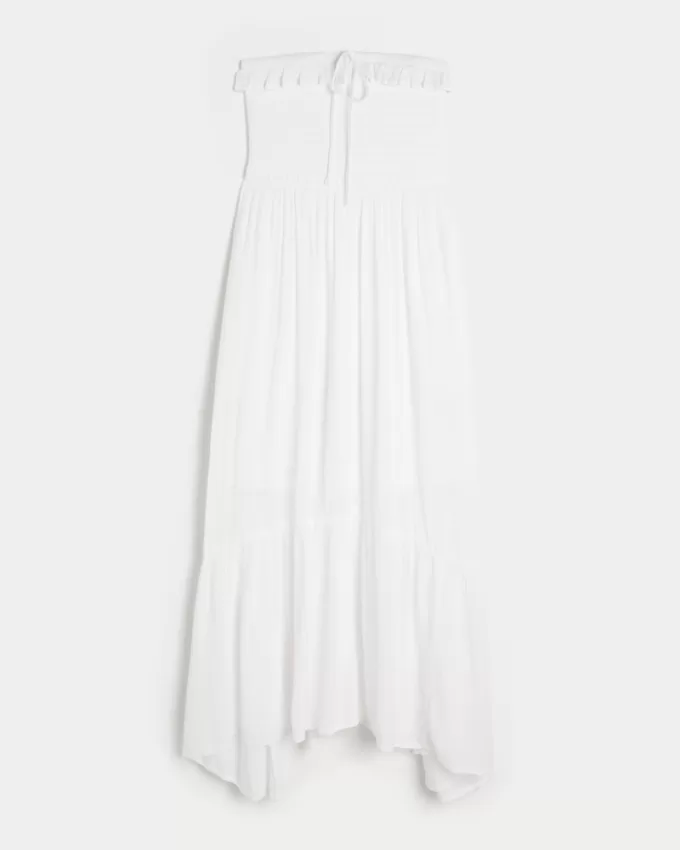 Strapless Asymmetrical Hem Maxi Dress,Strapless Asymmetrical Hem Maxi Dress