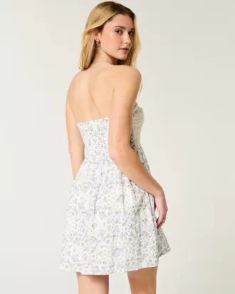 Strapless Crochet-Style Mix Mini Dress,Strapless Crochet-Style Mix Mini Dress