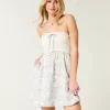Strapless Crochet-Style Mix Mini Dress,Strapless Crochet-Style Mix Mini Dress
