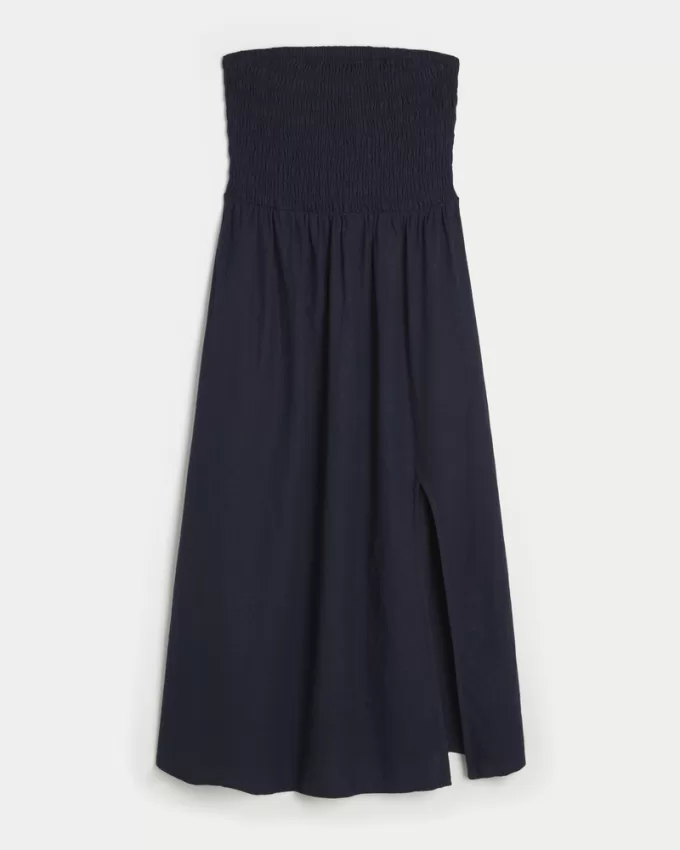 Strapless Linen-Blend Midi Dress,Strapless Linen-Blend Midi Dress