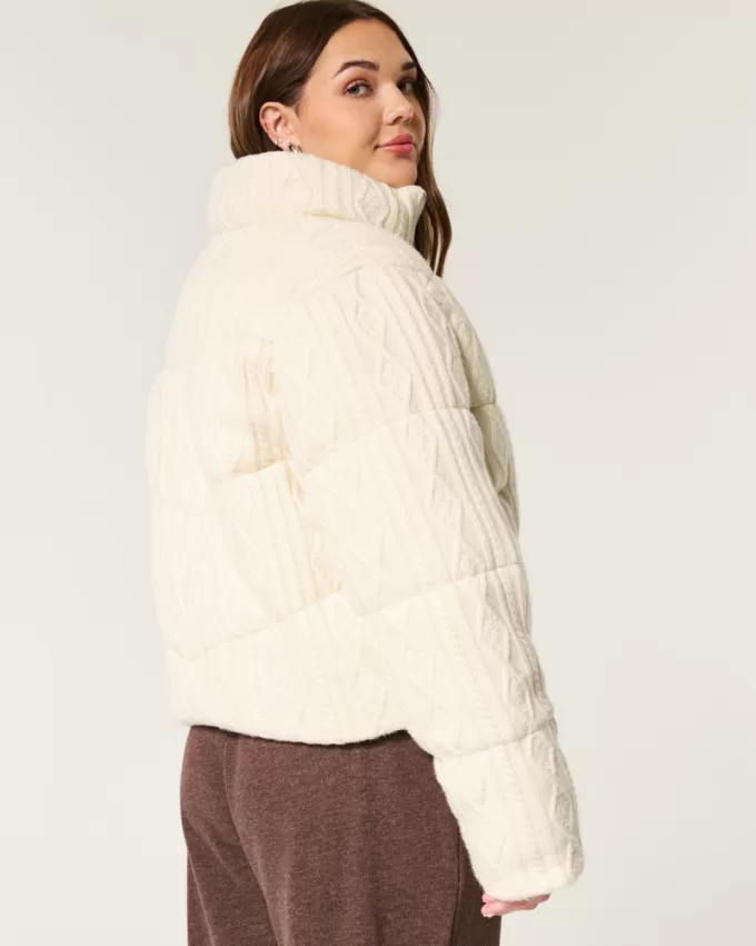 Sweater-Knit Mini Puffer Jacket,Sweater-Knit Mini Puffer Jacket