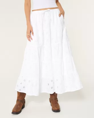 Tiered Eyelet Maxi Skirt,Tiered Eyelet Maxi Skirt