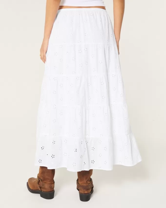 Tiered Eyelet Maxi Skirt,Tiered Eyelet Maxi Skirt