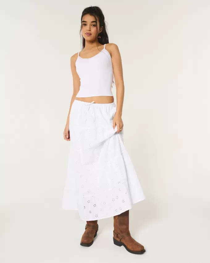 Tiered Eyelet Maxi Skirt,Tiered Eyelet Maxi Skirt