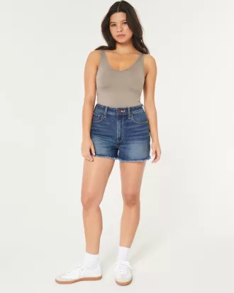 Ultra High-Rise Dark Wash Denim Mom Shorts,Ultra High-Rise Dark Wash Denim Mom Shorts