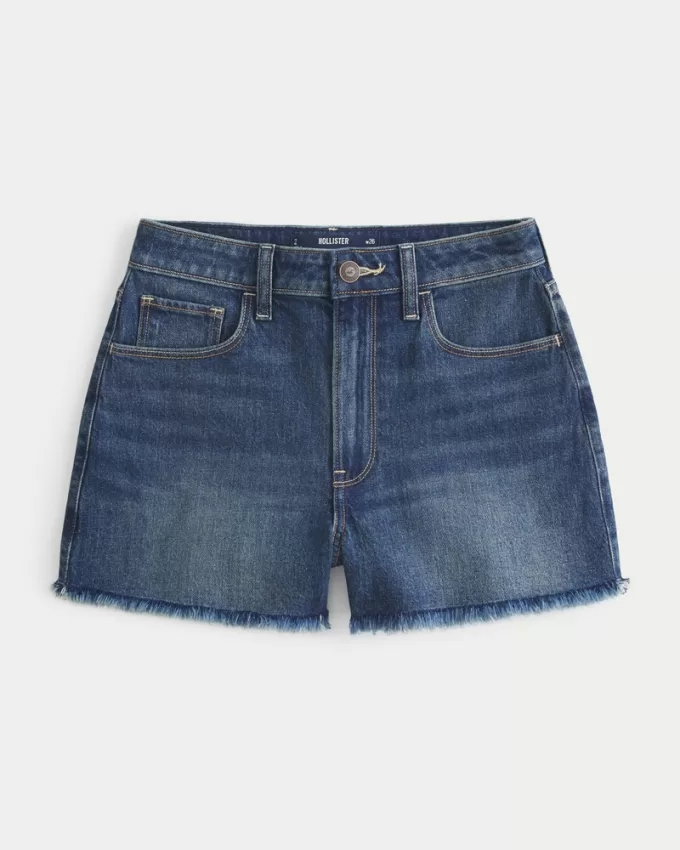 Ultra High-Rise Dark Wash Denim Mom Shorts,Ultra High-Rise Dark Wash Denim Mom Shorts
