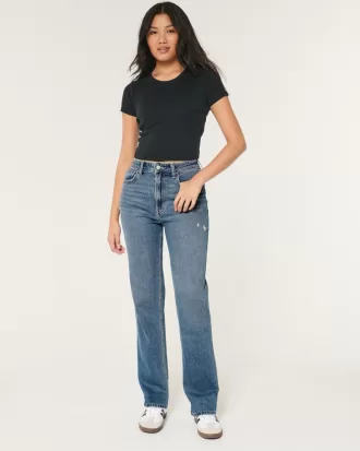 Ultra High-Rise Distressed Medium Wash 90s Straight Jeans,Ultra High-Rise Distressed Medium Wash 90s Straight Jeans