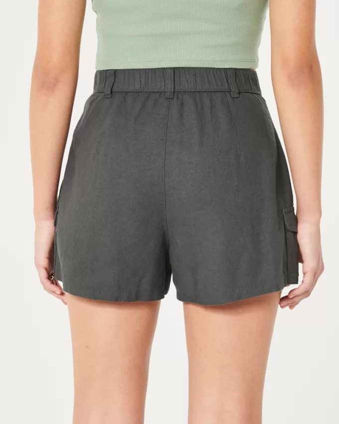 Ultra High-Rise Linen-Blend Soft Cargo Shorts,Ultra High-Rise Linen-Blend Soft Cargo Shorts