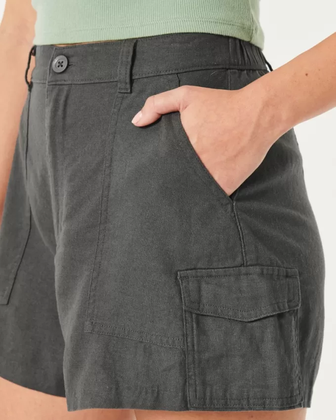 Ultra High-Rise Linen-Blend Soft Cargo Shorts,Ultra High-Rise Linen-Blend Soft Cargo Shorts