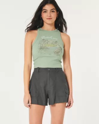 Ultra High-Rise Linen-Blend Soft Cargo Shorts,Ultra High-Rise Linen-Blend Soft Cargo Shorts