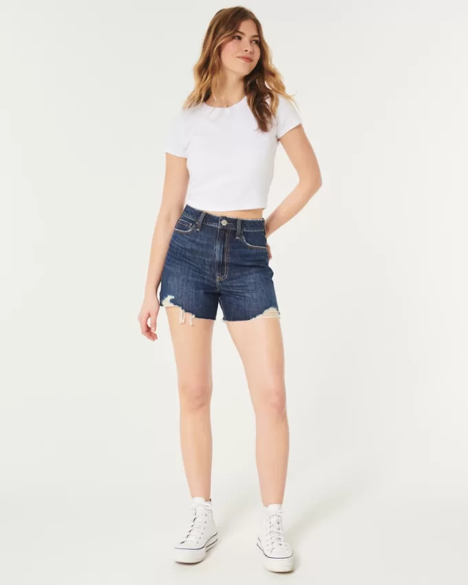 Ultra High-Rise Medium Wash Denim Shorts,Ultra High-Rise Medium Wash Denim Shorts