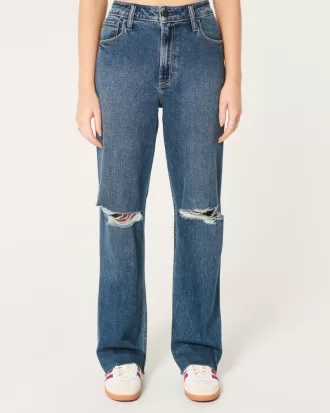 Ultra High-Rise Ripped Dark Wash Dad Jeans,Ultra High-Rise Ripped Dark Wash Dad Jeans