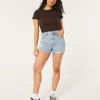 Ultra High-Rise Ripped Light Wash Denim Mom Shorts,Ultra High-Rise Ripped Light Wash Denim Mom Shorts