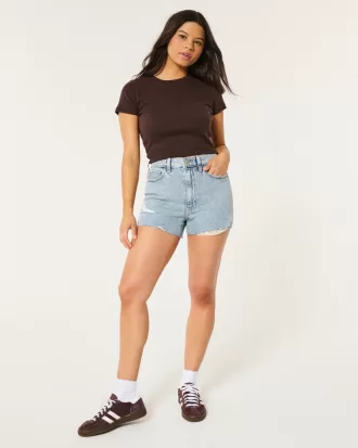 Ultra High-Rise Ripped Light Wash Denim Mom Shorts,Ultra High-Rise Ripped Light Wash Denim Mom Shorts