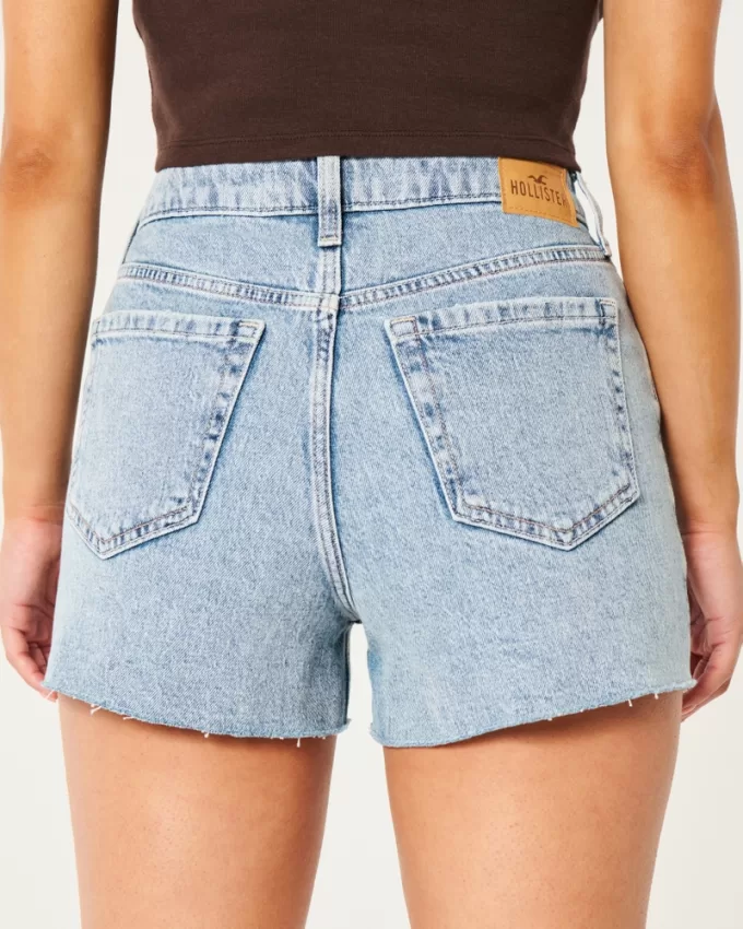 Ultra High-Rise Ripped Light Wash Denim Mom Shorts,Ultra High-Rise Ripped Light Wash Denim Mom Shorts