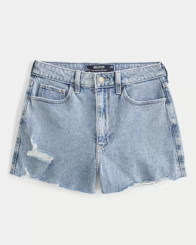 Ultra High-Rise Ripped Light Wash Denim Mom Shorts,Ultra High-Rise Ripped Light Wash Denim Mom Shorts