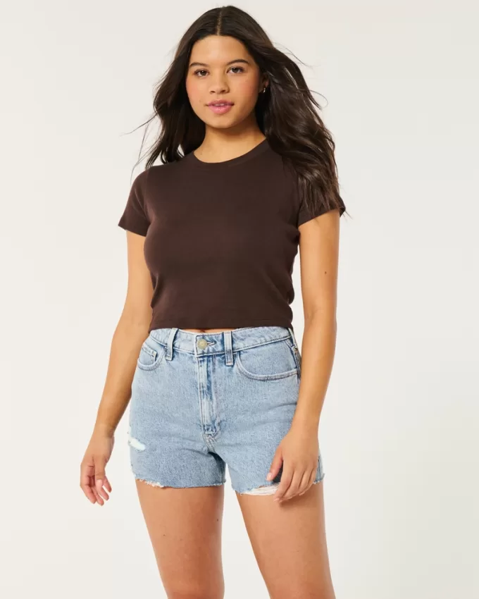 Ultra High-Rise Ripped Light Wash Denim Mom Shorts,Ultra High-Rise Ripped Light Wash Denim Mom Shorts