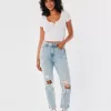 Ultra High-Rise Ripped Light Wash Mom Jeans,Ultra High-Rise Ripped Light Wash Mom Jeans