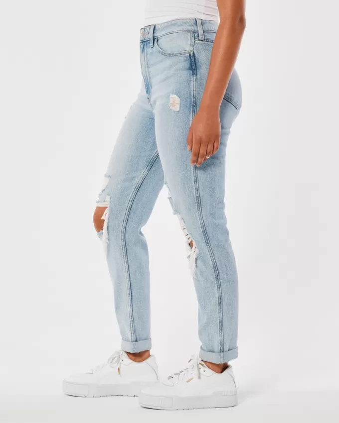 Ultra High-Rise Ripped Light Wash Mom Jeans,Ultra High-Rise Ripped Light Wash Mom Jeans