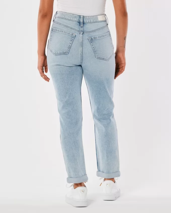 Ultra High-Rise Ripped Light Wash Mom Jeans,Ultra High-Rise Ripped Light Wash Mom Jeans